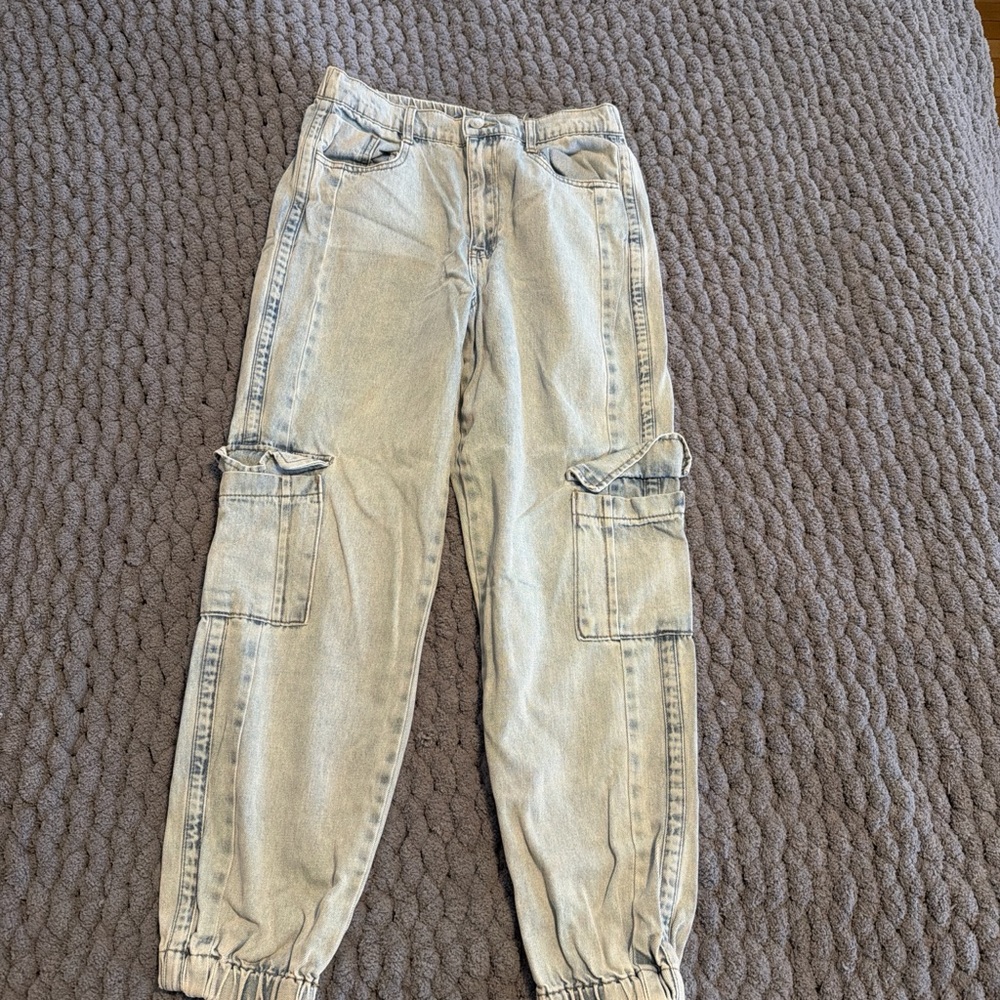 Light Wash Cargo Jogger Pants